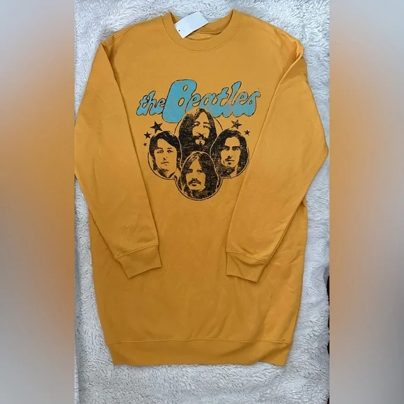 Juniors The Beatles Graphic Honey Gold Sweatshirt Dress, Medium | Color: Blue/Gold | Size: Medium Juniors | Twirlandcurtsy's Closet